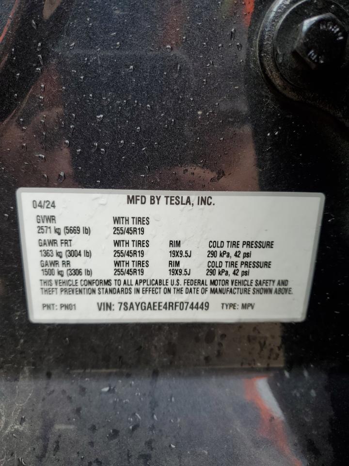 2024 Tesla Model Y VIN: 7SAYGAEE4RF074449 Lot: 71205675