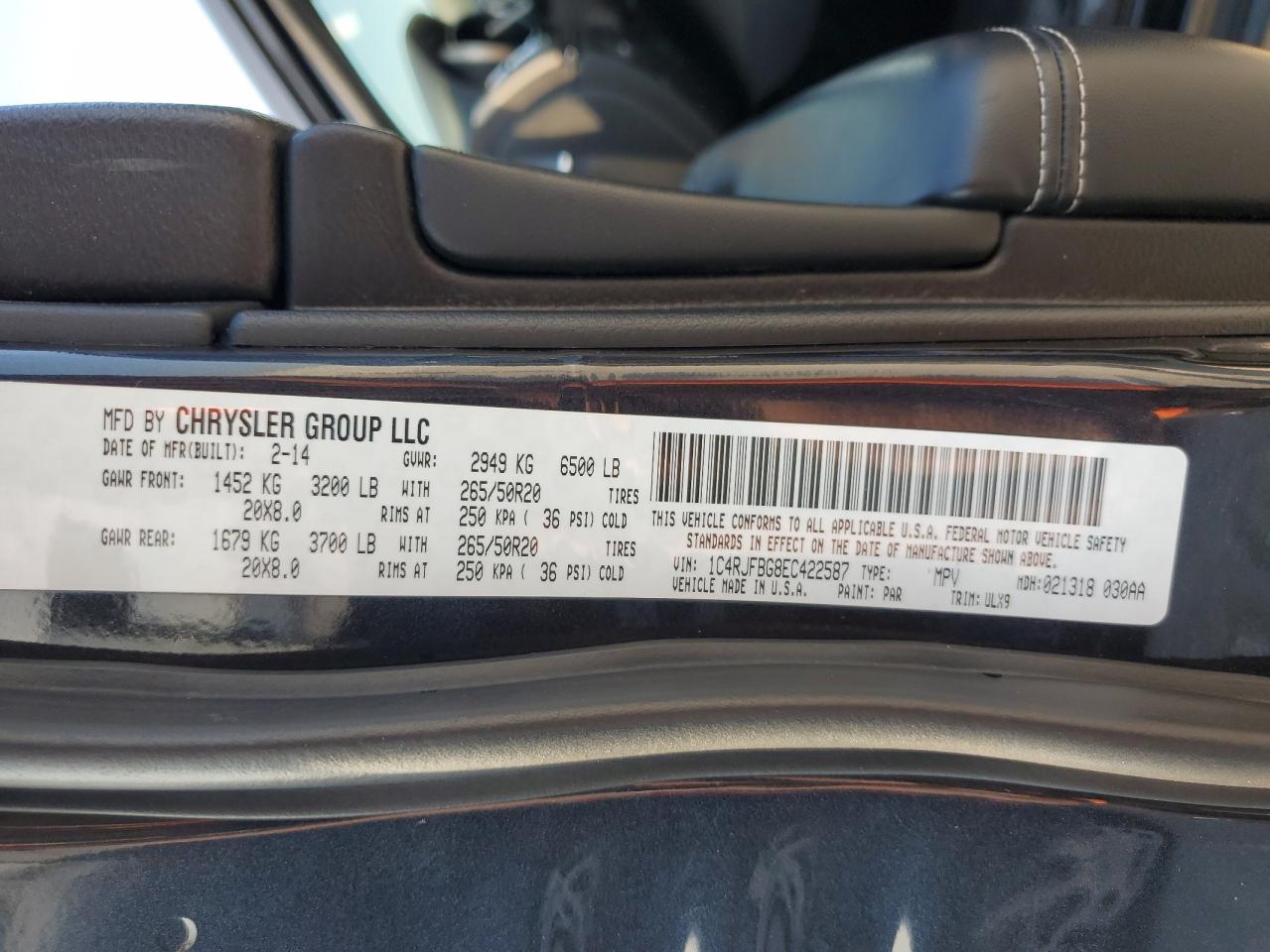 2014 Jeep Grand Cherokee Limited VIN: 1C4RJFBG8EC422587 Lot: 80635045