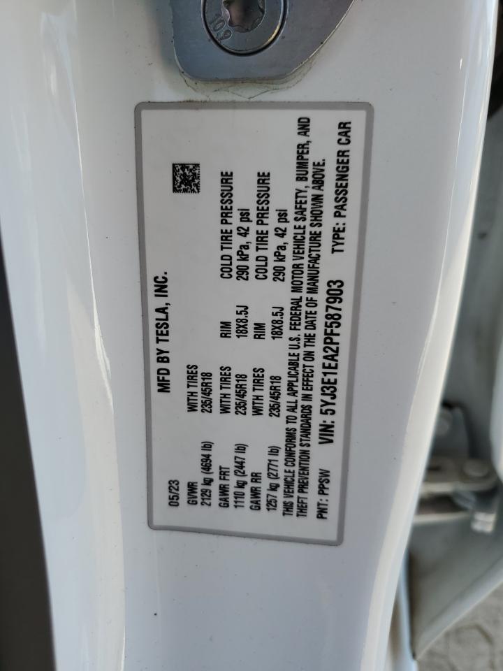 2023 Tesla Model 3 VIN: 5YJ3E1EA2PF587903 Lot: 81653195