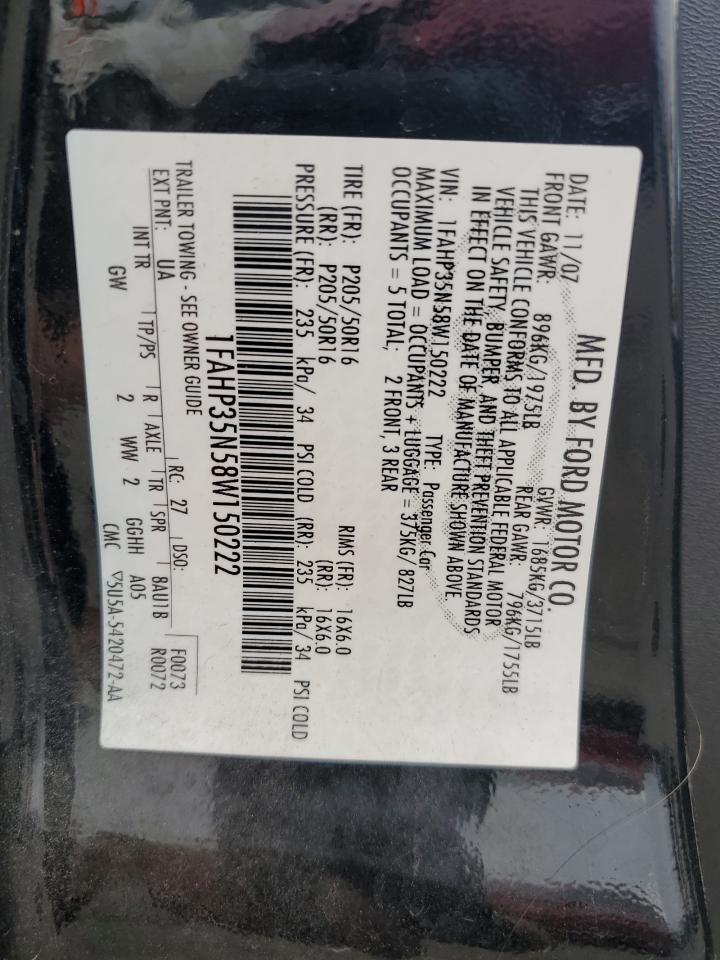 2008 Ford Focus Se VIN: 1FAHP35N58W150222 Lot: 80981905