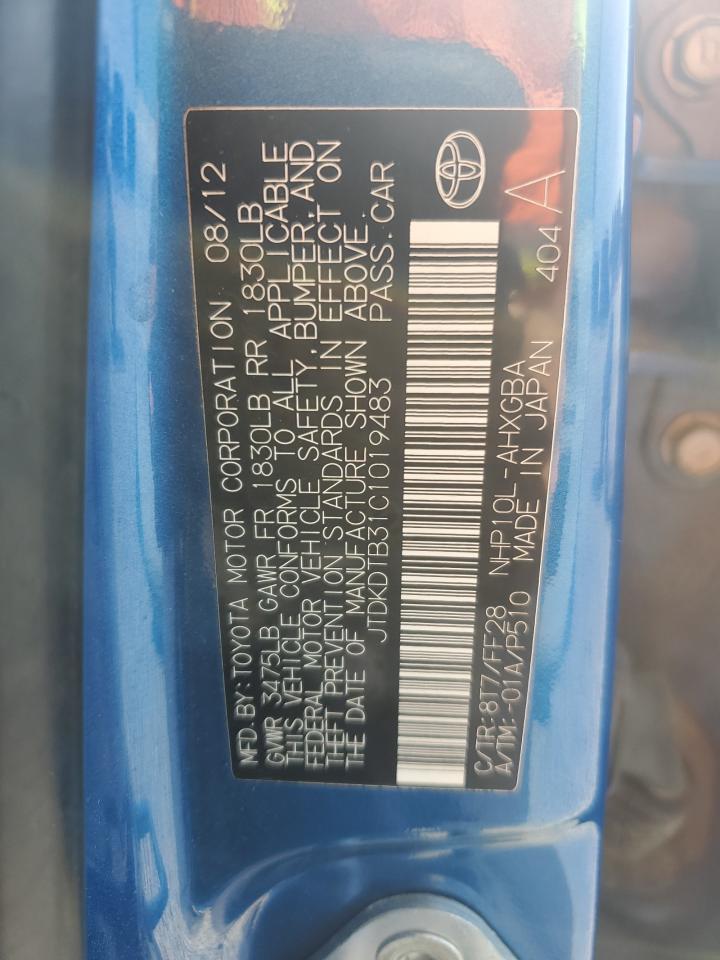 2012 Toyota Prius C VIN: JTDKDTB31C1019483 Lot: 82066245