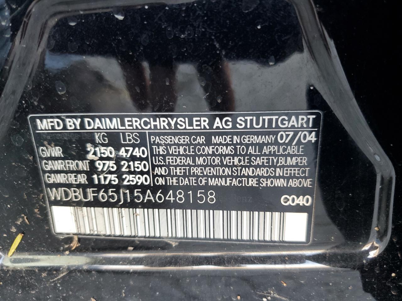 2005 Mercedes-Benz E 320 VIN: WDBUF65J15A648158 Lot: 80672235