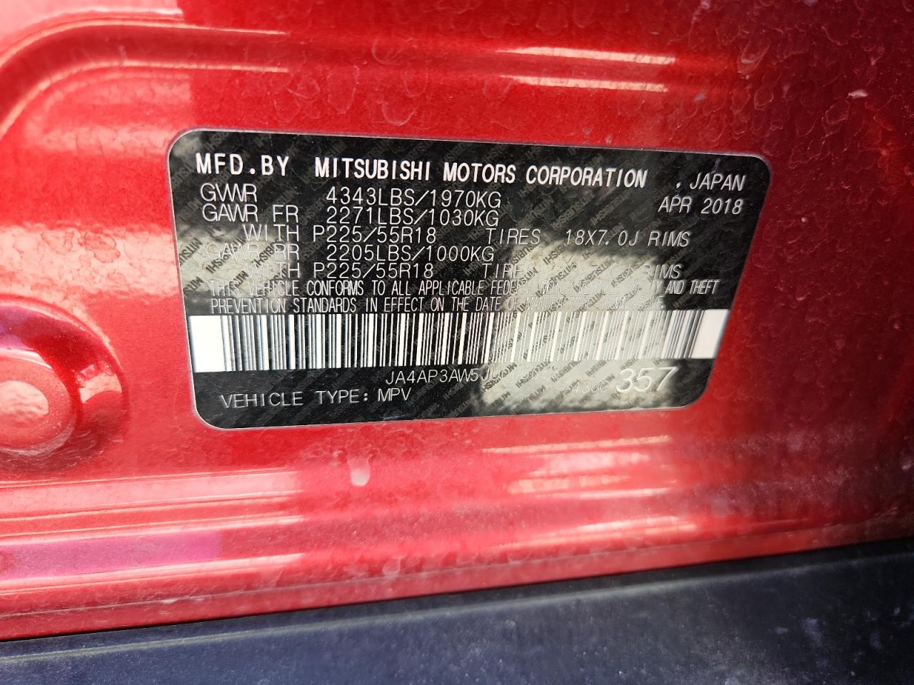 2018 Mitsubishi Outlander Sport Es VIN: JA4AP3AW5JU015053 Lot: 91655325