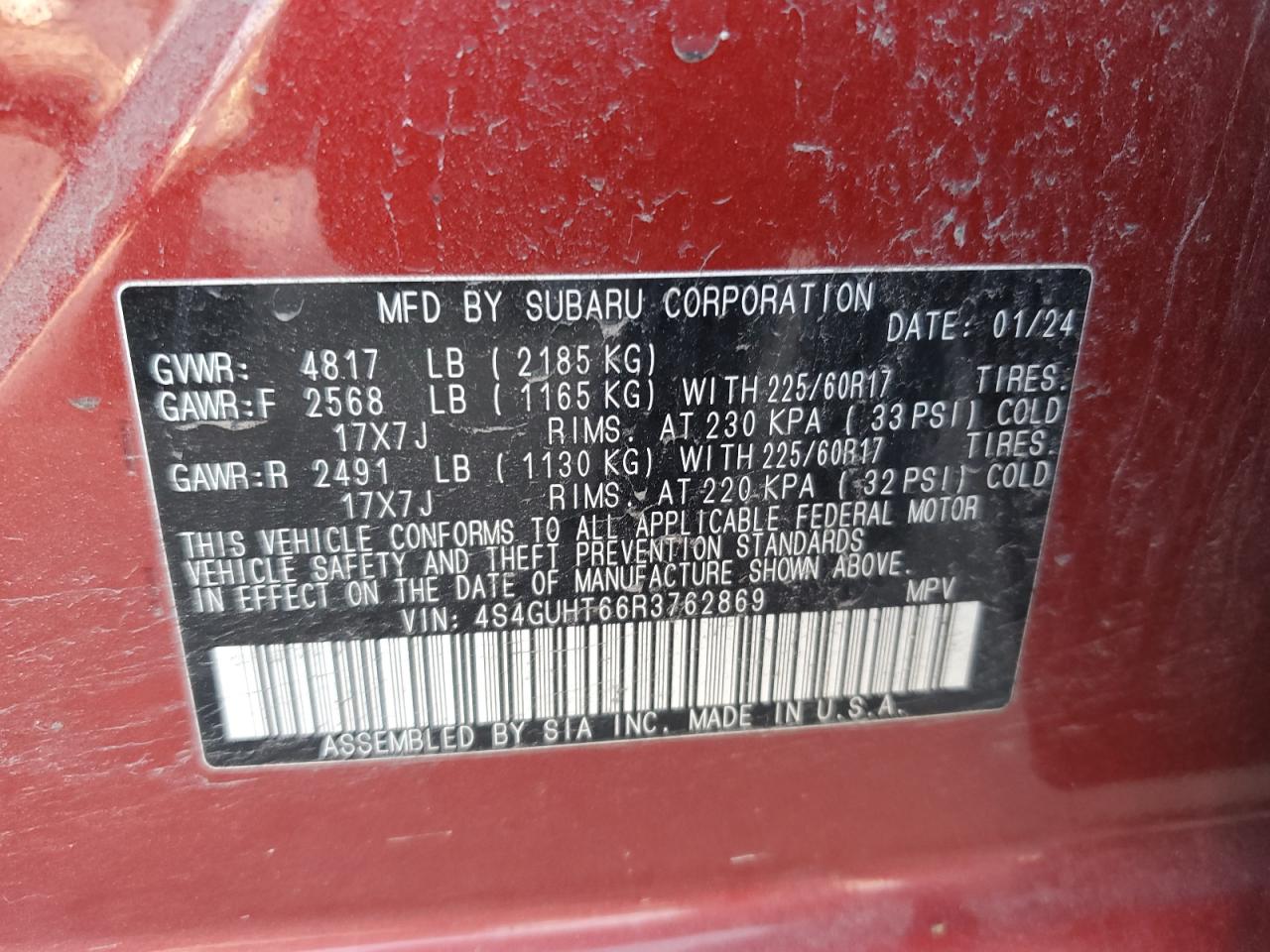 2024 Subaru Crosstrek Wilderness VIN: 4S4GUHT66R3762869 Lot: 80860355