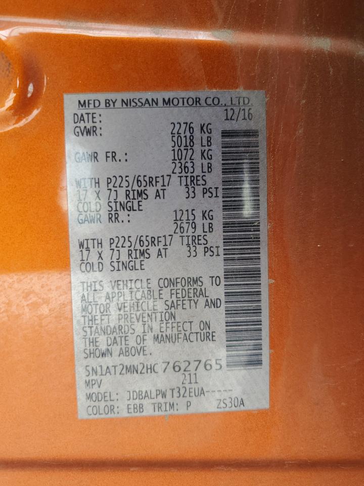 2017 Nissan Rogue Sv VIN: 5N1AT2MN2HC762765 Lot: 81141505