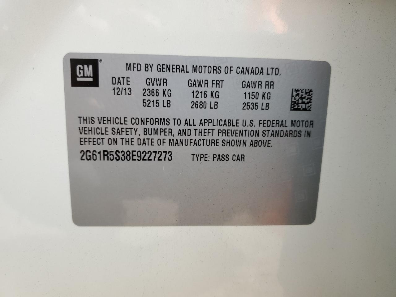 2014 Cadillac Xts Premium Collection VIN: 2G61R5S38E9227273 Lot: 84469265