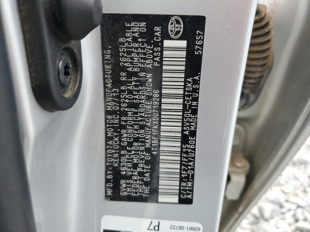 2013 Toyota Camry L VIN: 4T1BF1FKXDU719286 Lot: 84793245