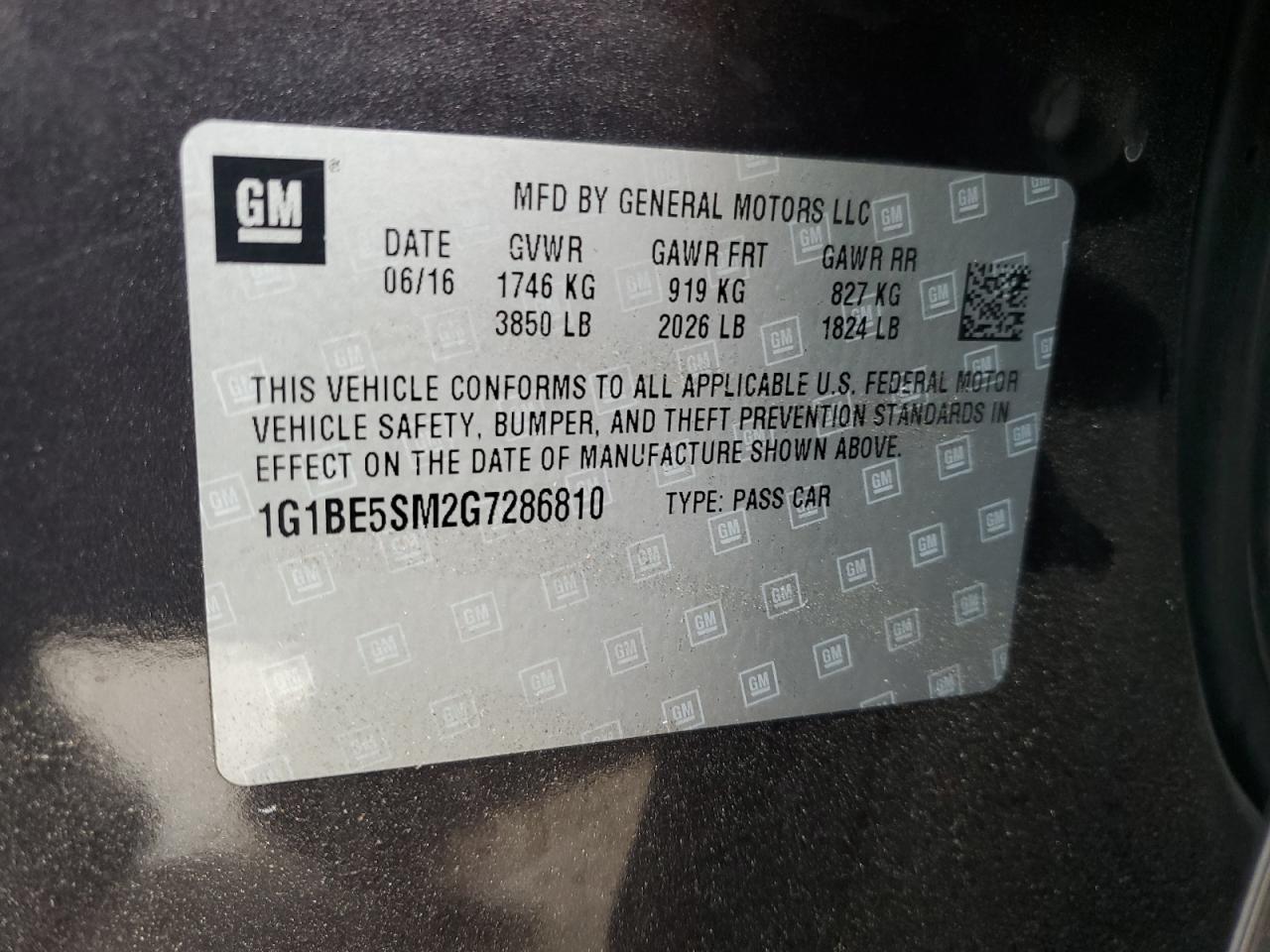 2016 Chevrolet Cruze Lt VIN: 1G1BE5SM2G7286810 Lot: 84251375