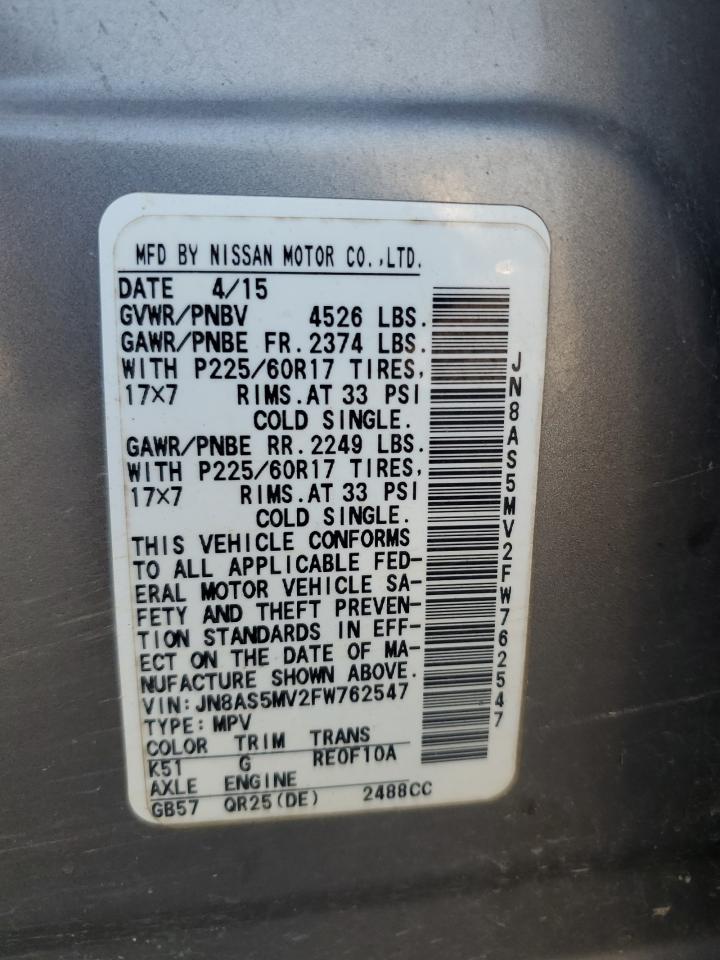 2015 Nissan Rogue Select S VIN: JN8AS5MV2FW762547 Lot: 80819735