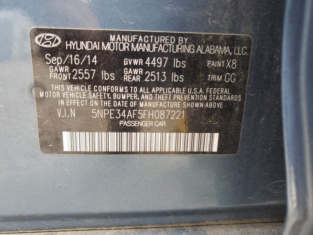 2015 Hyundai Sonata Sport VIN: 5NPE34AF5FH087221 Lot: 80533875