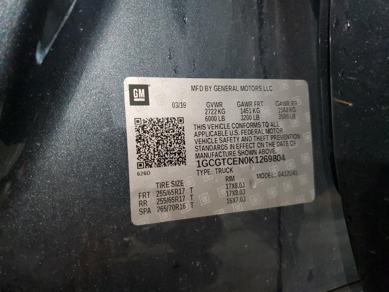 2019 Chevrolet Colorado Lt VIN: 1GCGTCEN0K1269804 Lot: 81584695