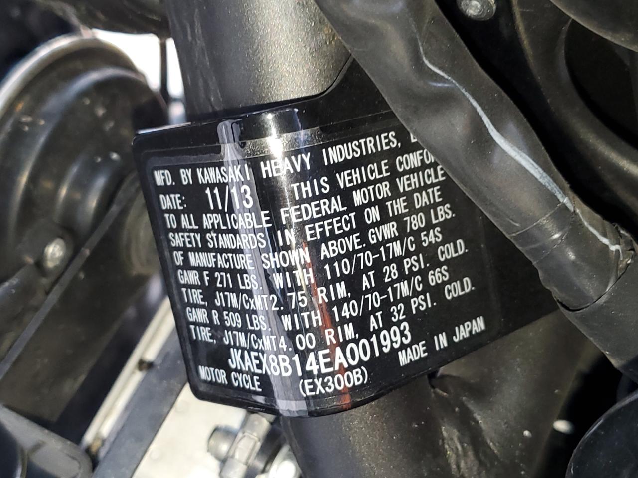 2014 Kawasaki Ex300 B VIN: JKAEX8B14EA001993 Lot: 71965495