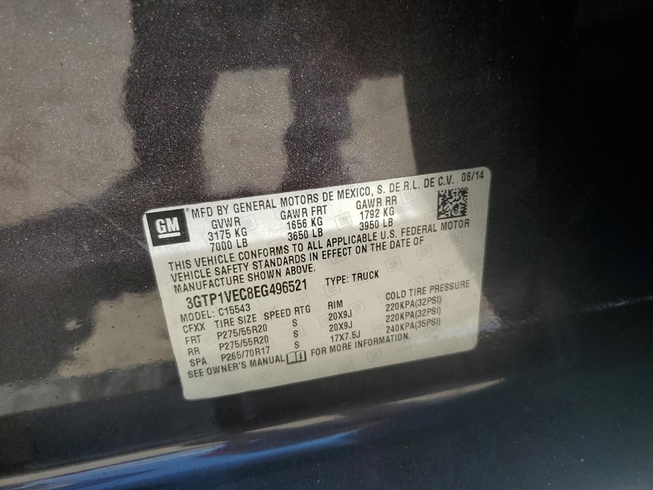 2014 GMC Sierra C1500 Slt VIN: 3GTP1VEC8EG496521 Lot: 80468515