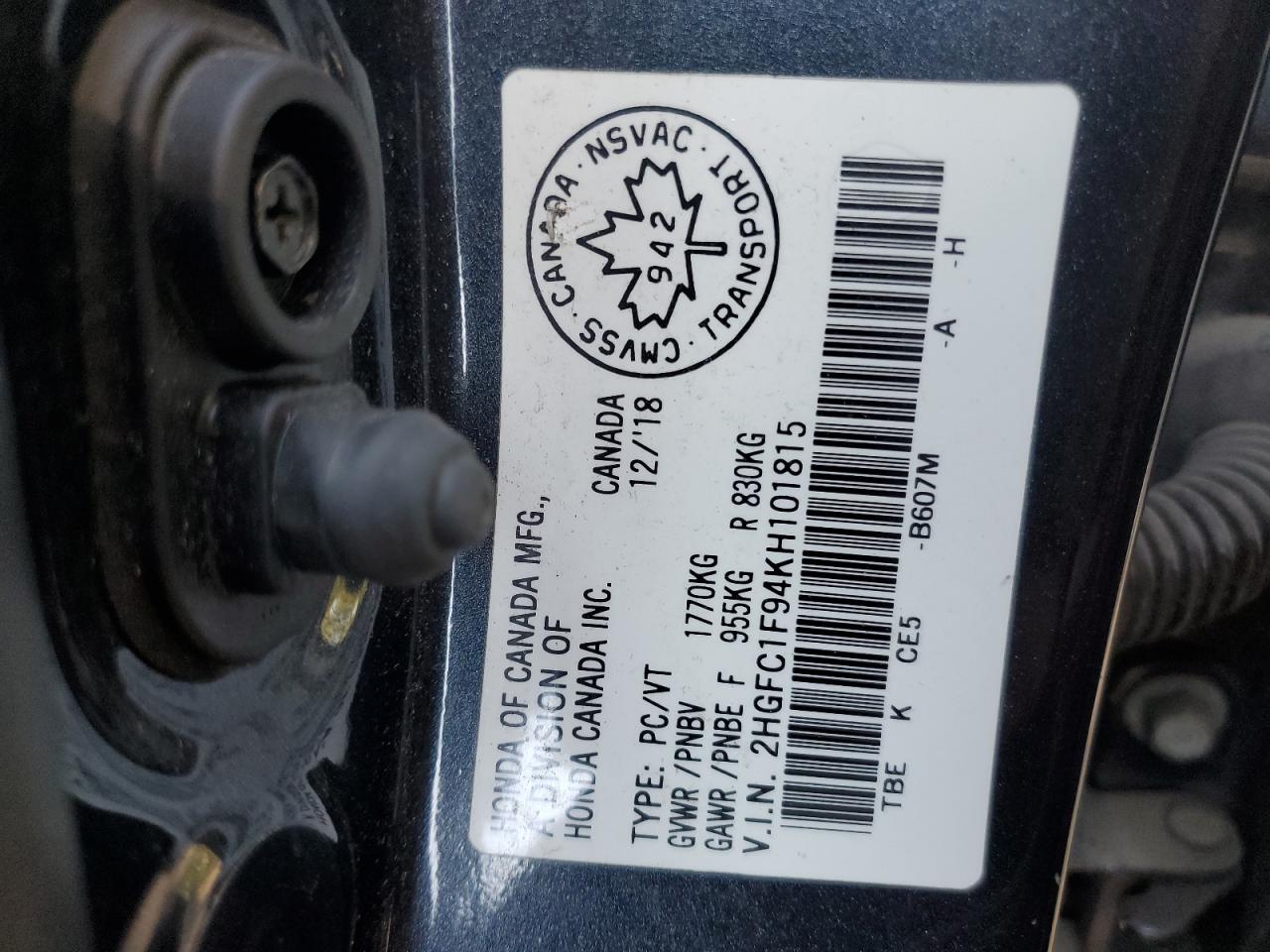 2019 Honda Civic Touring VIN: 2HGFC1F94KH101815 Lot: 71849705