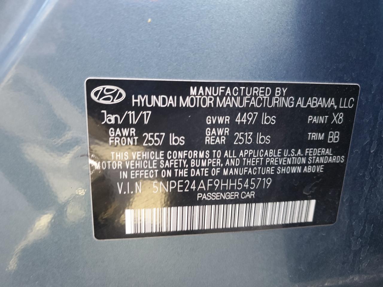 2017 Hyundai Sonata Se VIN: 5NPE24AF9HH545719 Lot: 83996715