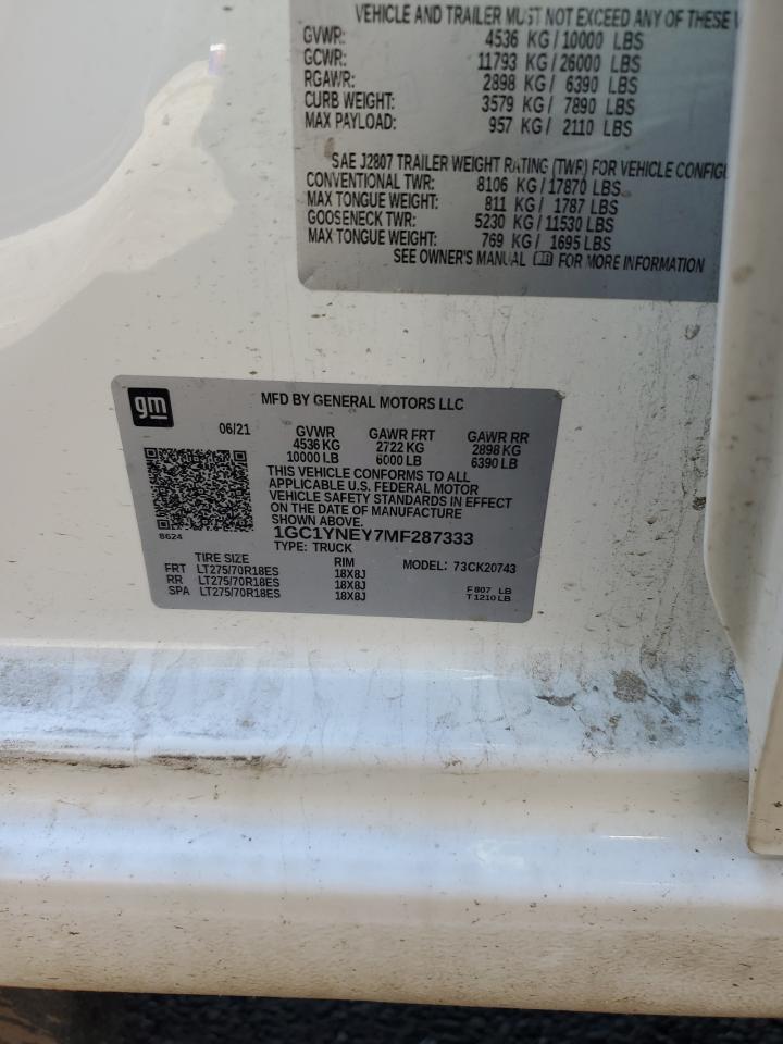 2021 Chevrolet Silverado K2500 Heavy Duty Lt VIN: 1GC1YNEY7MF287333 Lot: 80569445