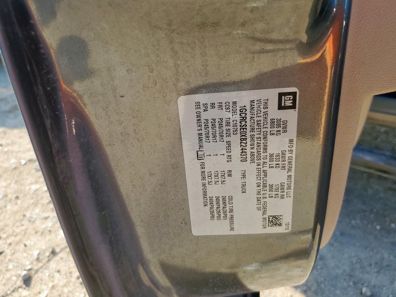 2011 Chevrolet Silverado C1500 Lt VIN: 1GCRCSE0XBZ244370 Lot: 70503075