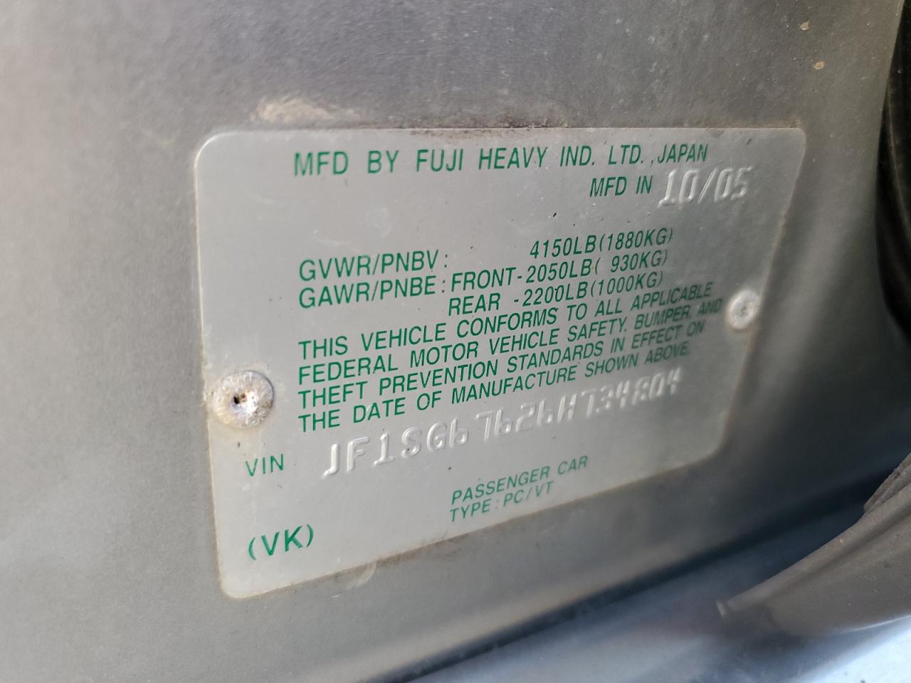 2006 Subaru Forester 2.5X Ll Bean VIN: JF1SG67626H734804 Lot: 68210445