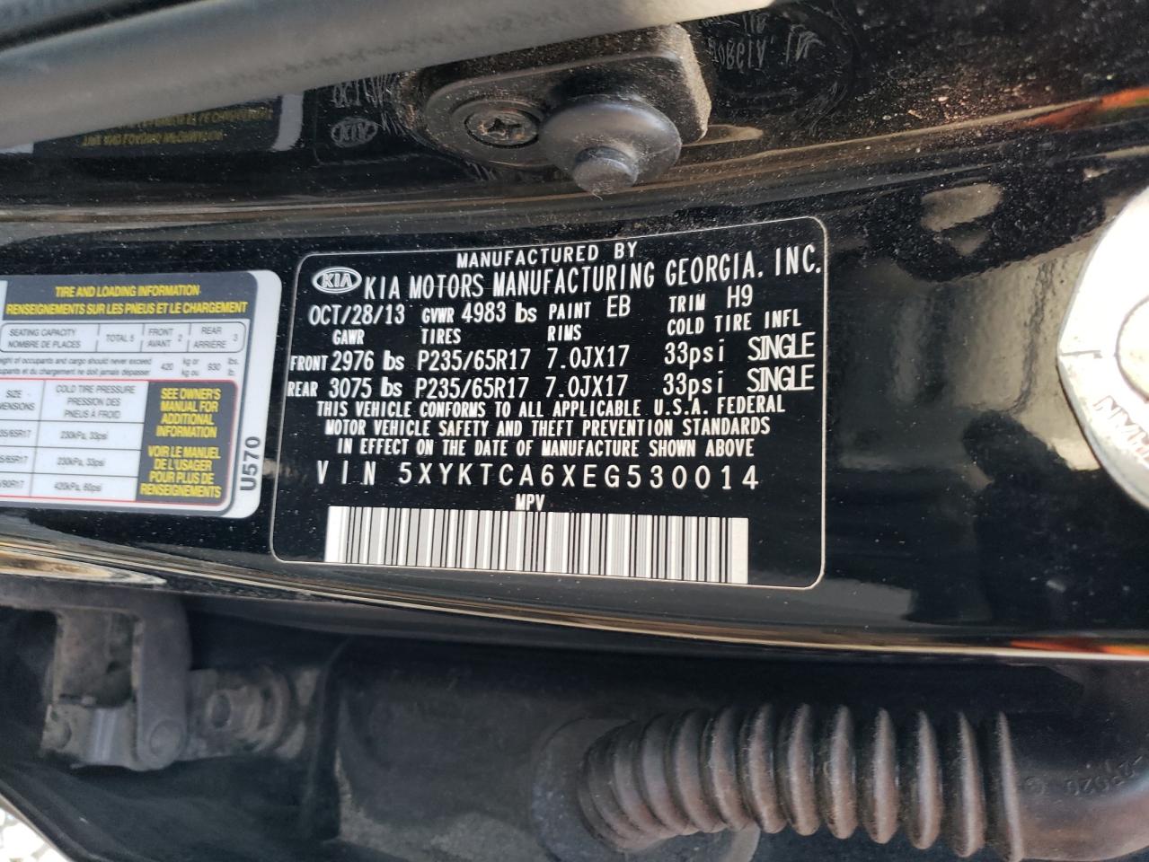 2014 Kia Sorento Lx VIN: 5XYKTCA6XEG530014 Lot: 71814685