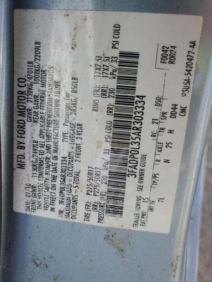 2010 Ford Fusion Hybrid VIN: 3FADP0L35AR303334 Lot: 80543665