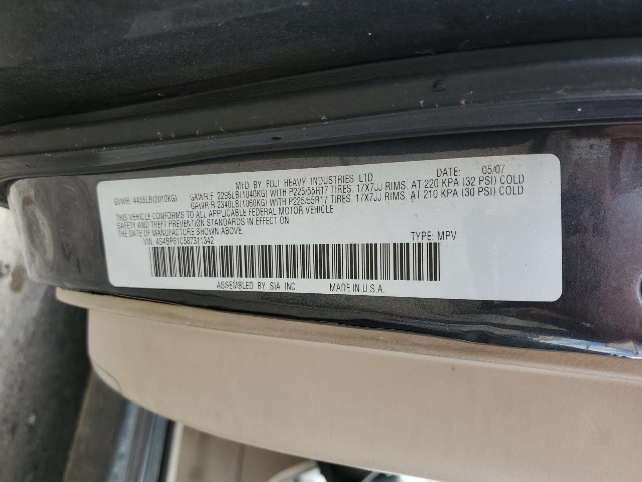 2008 Subaru Outback 2.5I VIN: 4S4BP61C587311342 Lot: 71820705