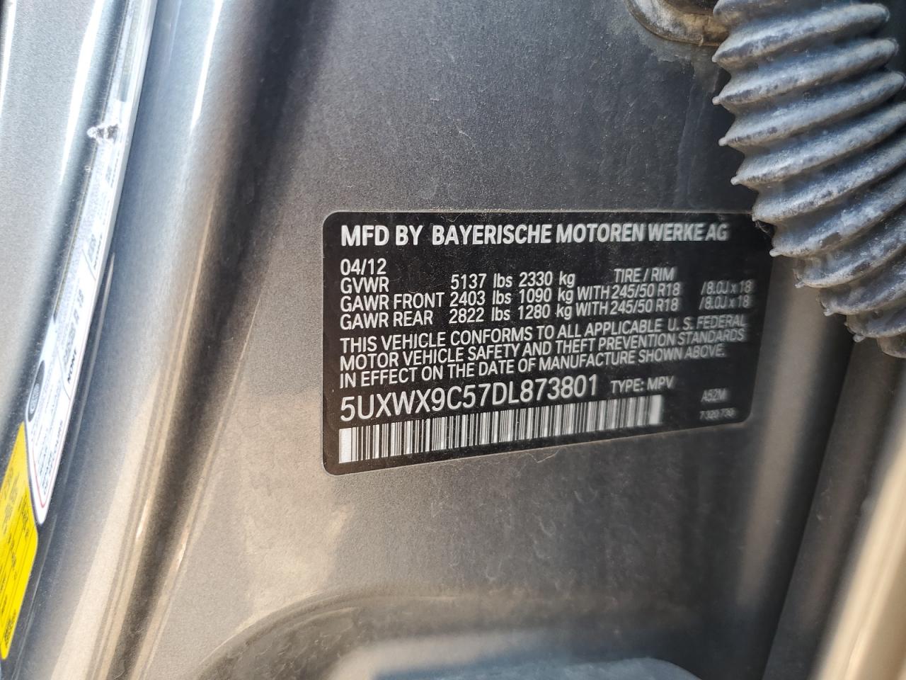 2013 BMW X3 xDrive28I VIN: 5UXWX9C57DL873801 Lot: 81072915