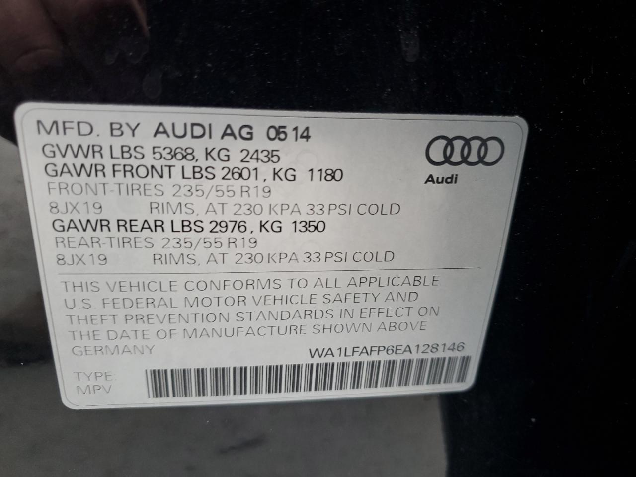 2014 Audi Q5 Premium Plus VIN: WA1LFAFP6EA128146 Lot: 84178585