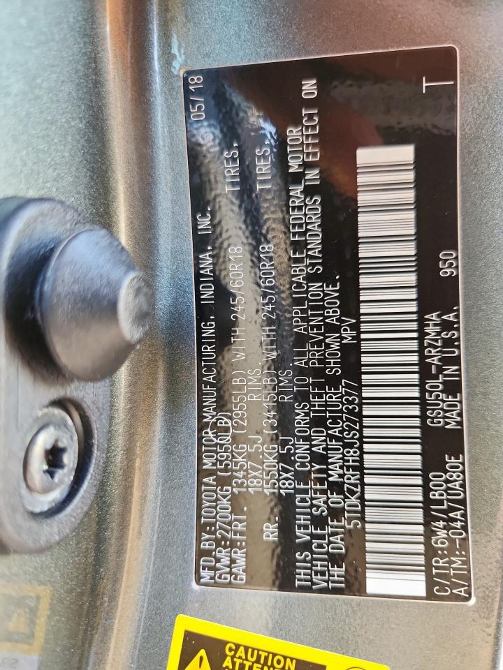 2018 Toyota Highlander Se VIN: 5TDKZRFH8JS273377 Lot: 81062335