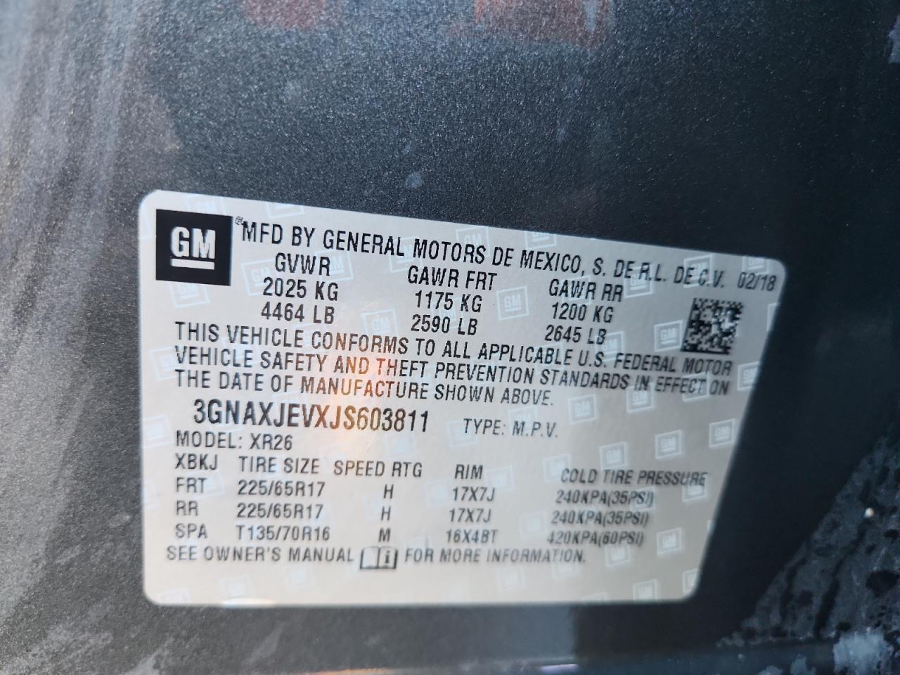 2018 Chevrolet Equinox Lt VIN: 3GNAXJEVXJS603811 Lot: 83862755