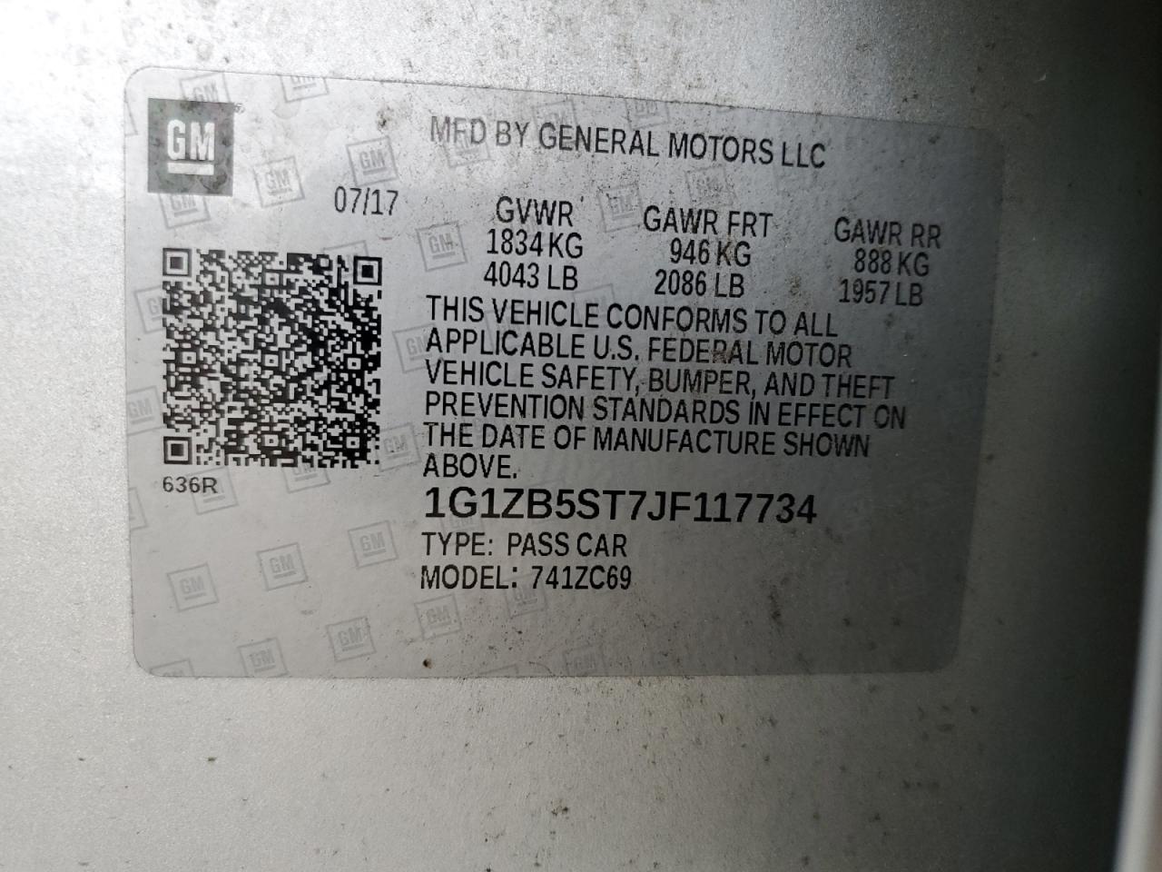 2018 Chevrolet Malibu Ls VIN: 1G1ZB5ST7JF117734 Lot: 70982205