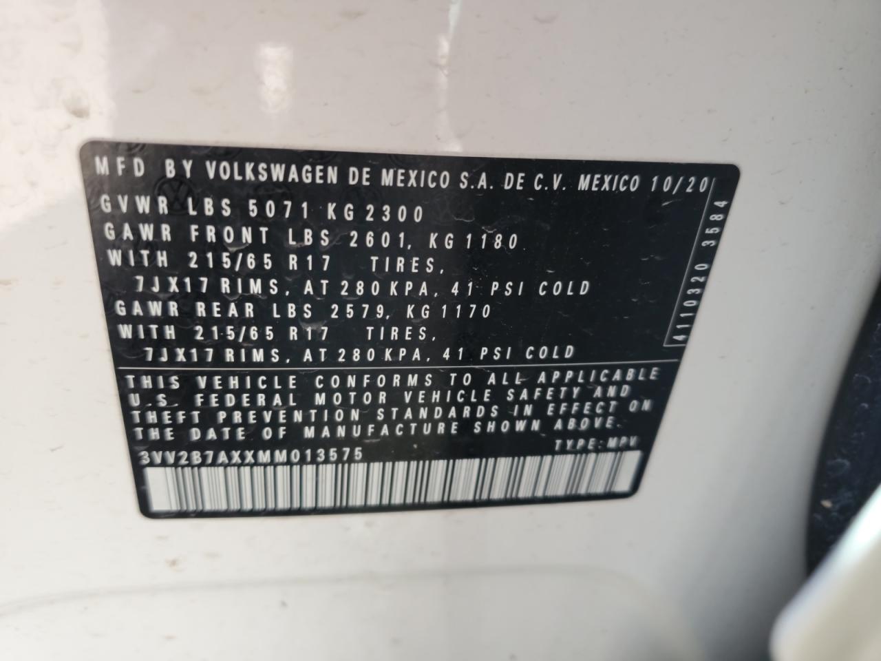 2021 Volkswagen Tiguan Se VIN: 3VV2B7AXXMM013575 Lot: 80158835