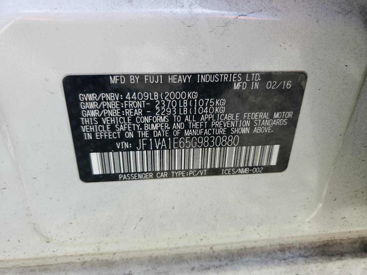 2016 Subaru Wrx Premium VIN: JF1VA1E65G9830880 Lot: 82080715