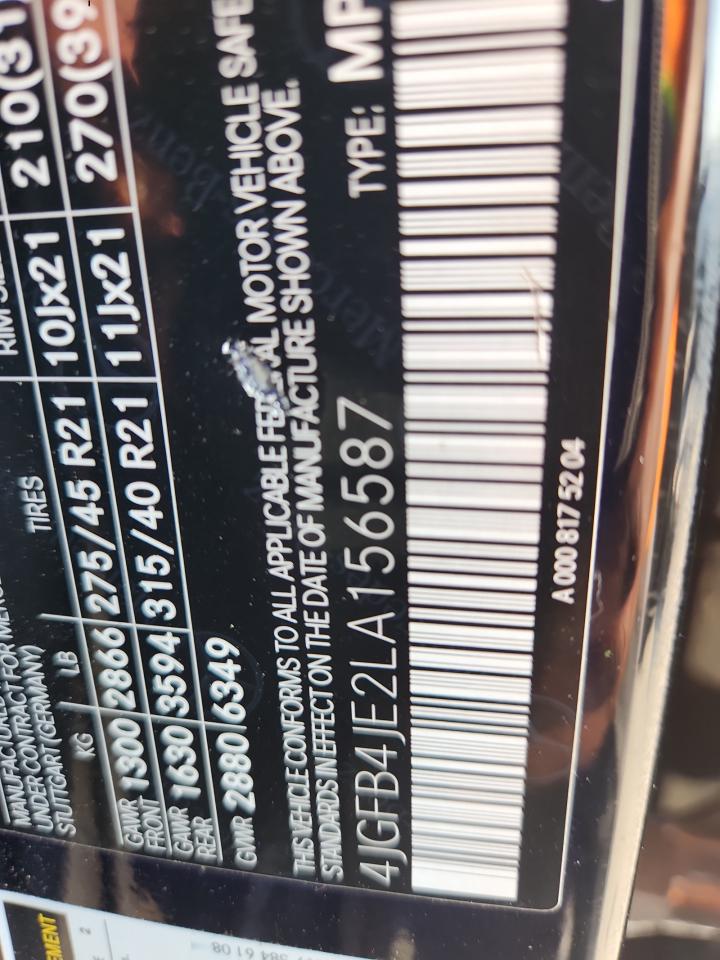 2020 Mercedes-Benz Gle 350 VIN: 4JGFB4JE2LA156587 Lot: 71991535