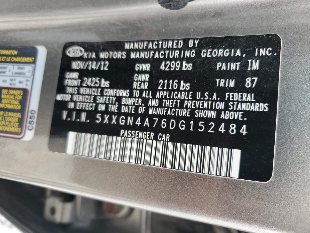 2013 Kia Optima Ex VIN: 5XXGN4A76DG152484 Lot: 71862215
