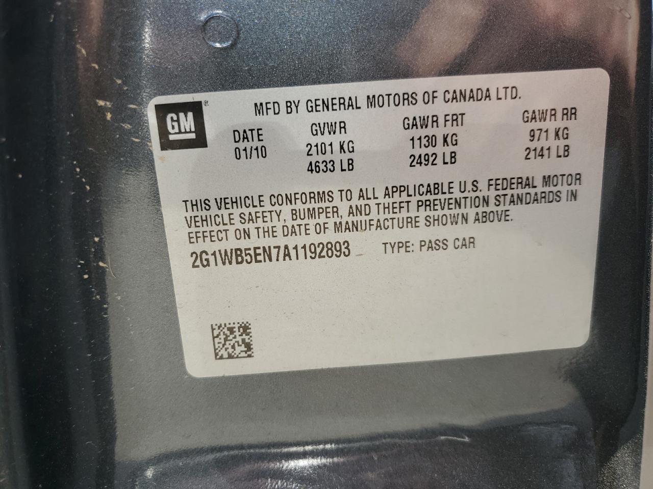 2010 Chevrolet Impala Lt VIN: 2G1WB5EN7A1192893 Lot: 80253565