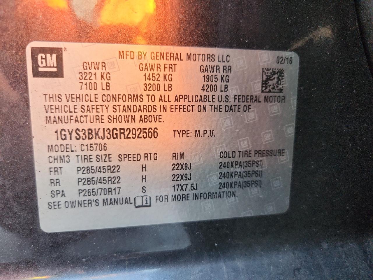 2016 Cadillac Escalade Luxury VIN: 1GYS3BKJ3GR292566 Lot: 71089605