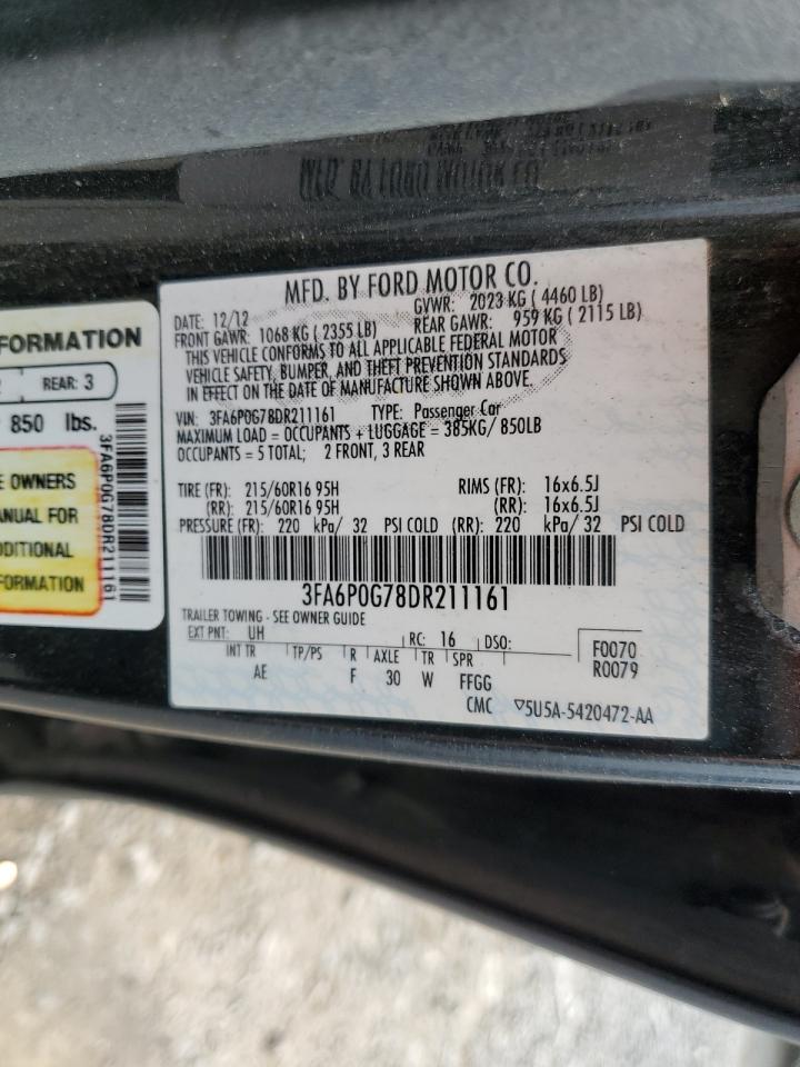 2013 Ford Fusion S VIN: 3FA6P0G78DR211161 Lot: 84537995