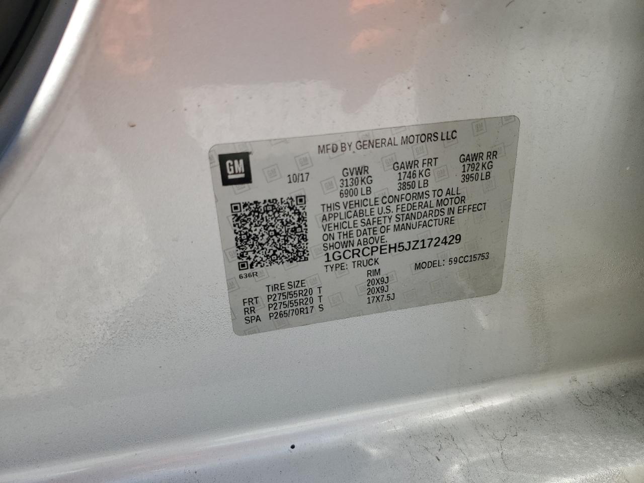 2018 Chevrolet Silverado C1500 Custom VIN: 1GCRCPEH5JZ172429 Lot: 71684095
