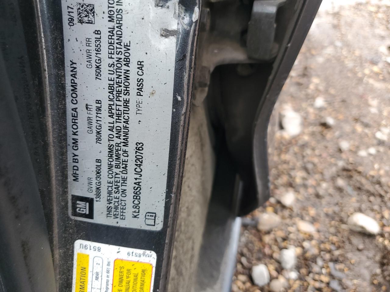 2018 Chevrolet Spark Ls VIN: KL8CB6SA1JC420763 Lot: 81410755