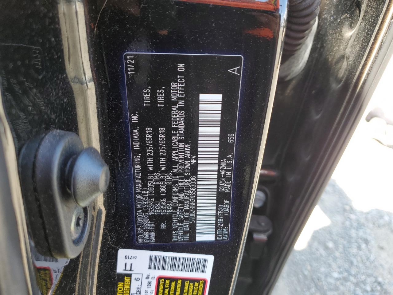 2022 Toyota Highlander L VIN: 5TDBZRBH3NS563036 Lot: 71313455