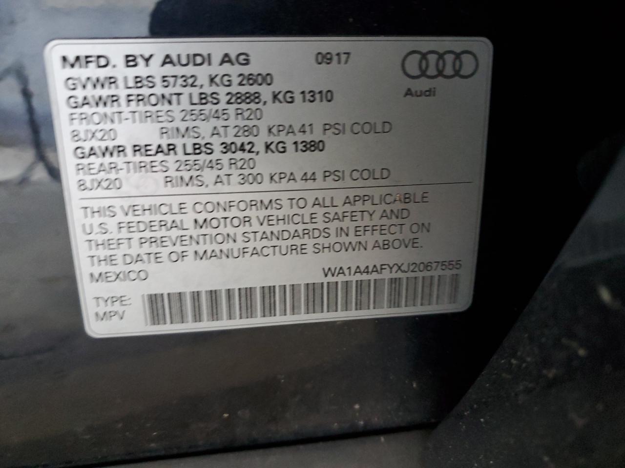 2018 Audi Sq5 Premium Plus VIN: WA1A4AFYXJ2067555 Lot: 71974305