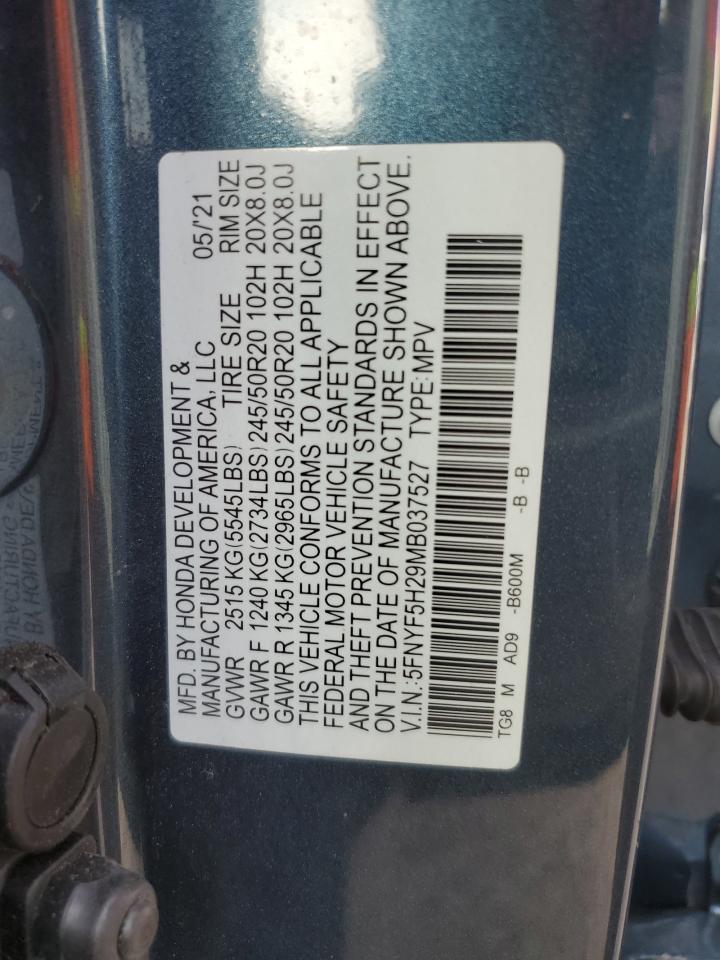 2021 Honda Pilot Se VIN: 5FNYF5H29MB037527 Lot: 81087185