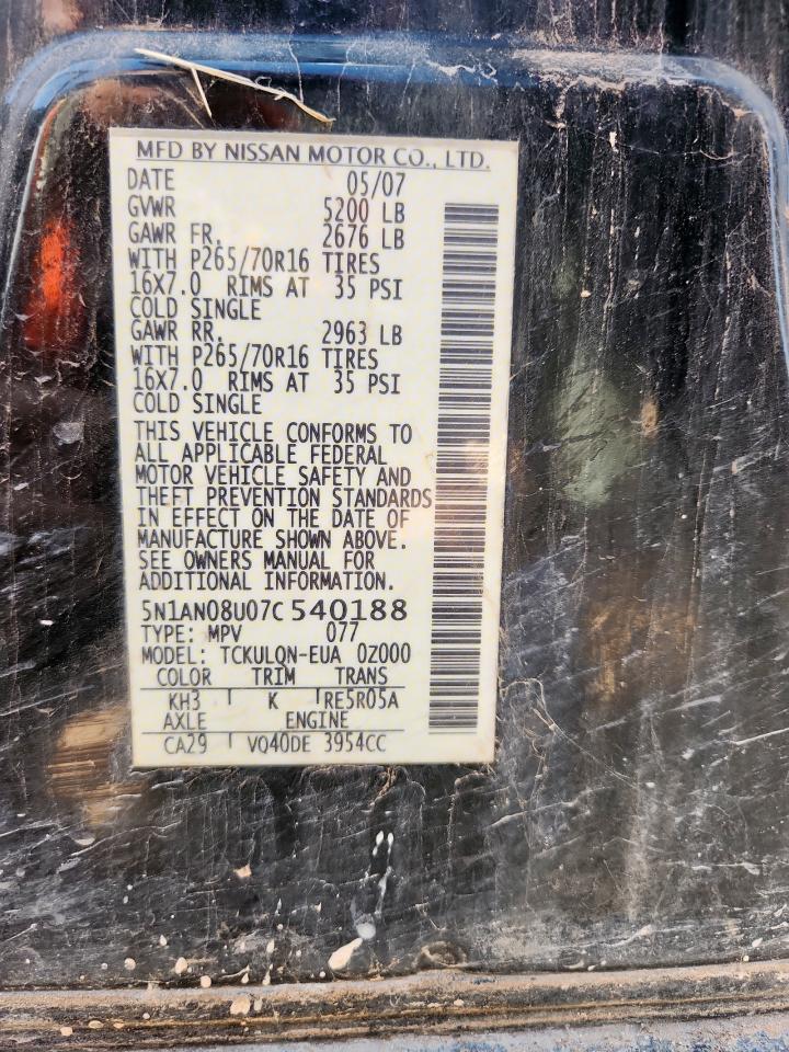 2007 Nissan Xterra Off Road VIN: 5N1AN08U07C540188 Lot: 71042845