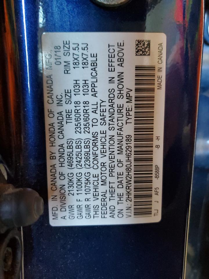2018 Honda Cr-V Exl VIN: 2HKRW2H80JH629189 Lot: 80845185