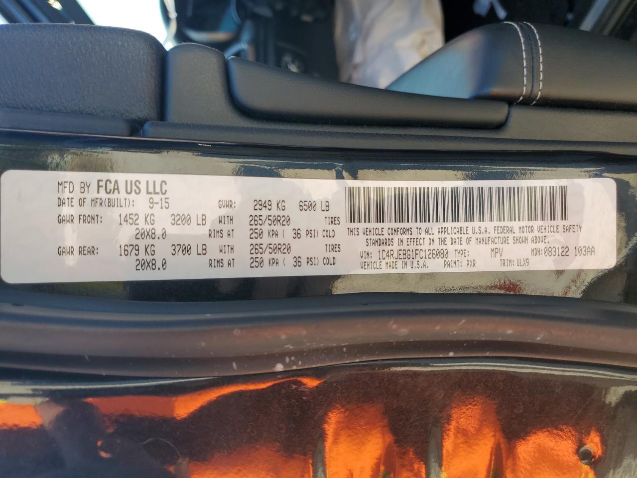 2015 Jeep Grand Cherokee Limited VIN: 1C4RJEBG1FC126080 Lot: 80796475