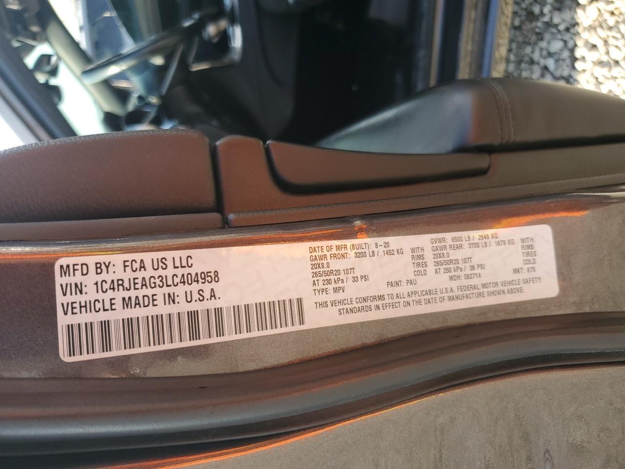 2020 Jeep Grand Cherokee Laredo VIN: 1C4RJEAG3LC404958 Lot: 80697945