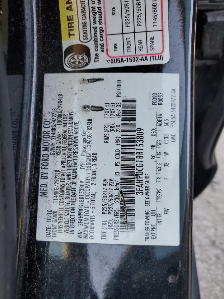 2011 Ford Fusion Sel VIN: 3FAHP0CG1BR153809 Lot: 70866005