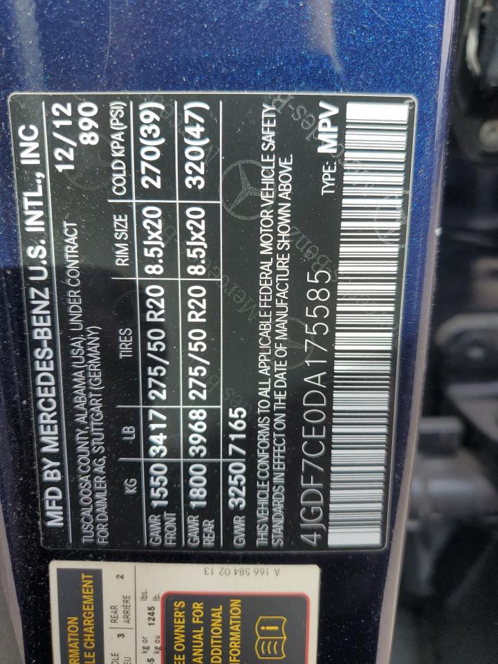 2013 Mercedes-Benz Gl 450 4Matic VIN: 4JGDF7CE0DA175585 Lot: 84289195