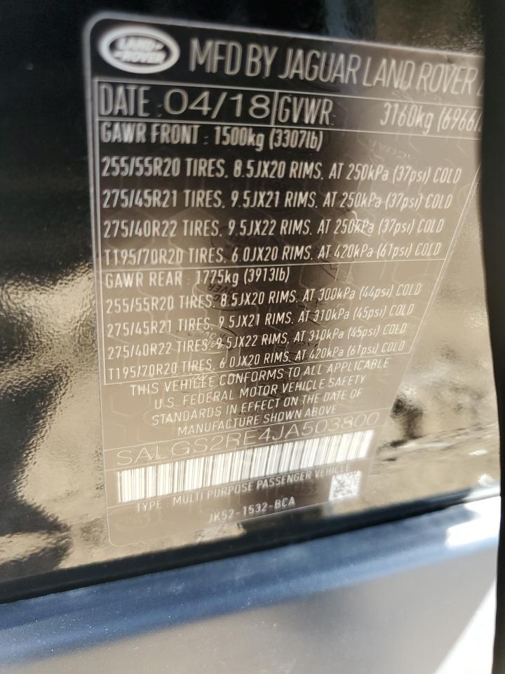 2018 Land Rover Range Rover Supercharged VIN: SALGS2RE4JA503800 Lot: 81914755