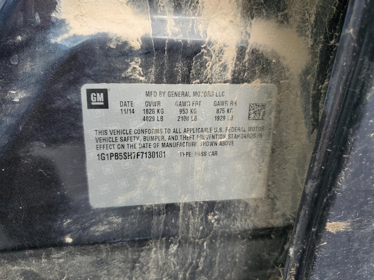 2015 Chevrolet Cruze Ls VIN: 1G1PB5SH7F7130181 Lot: 81129525